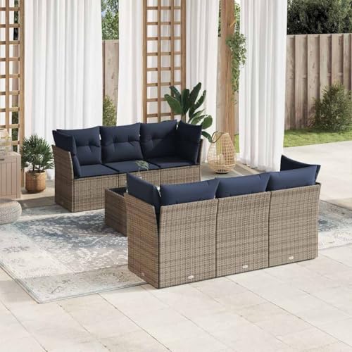 INLIFE 7-TLG. Garten-Sofagarnitur mit Kissen Grau Poly Rattan,Möbel,Gartenmöbel,Gartenmöbel-Sets,Grau,60 KG,3217261 von INLIFE