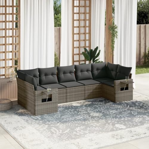 INLIFE 7-TLG. Garten-Sofagarnitur mit Kissen Grau Poly Rattan,Möbel,Gartenmöbel,Gartenmöbel-Sets,Grau,60 KG,3220589 von INLIFE