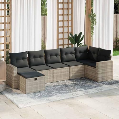 INLIFE 7-TLG. Garten-Sofagarnitur mit Kissen Hellgrau Poly Rattan,Möbel,Gartenmöbel,Gartenmöbel-Sets,Grau,59.2 KG,3325408 von INLIFE