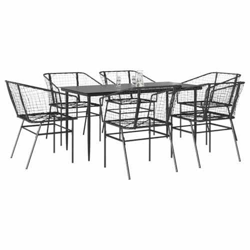INLIFE 7-teiliges Garten-Esszimmerset aus schwarzem Polyrattanglas,Möbel,Gartenmöbel,Gartenmöbel-Sets,Schwarz,56.5 KG,3334489 von INLIFE