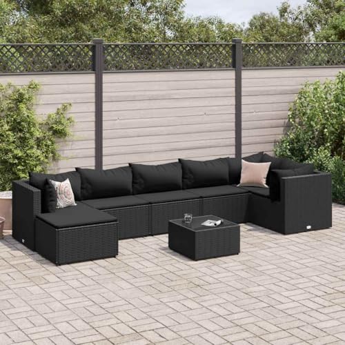 INLIFE 8-TLG. Garten-Lounge-Set mit Kissen Schwarz Poly Rattan,Möbel,Gartenmöbel,Gartenmöbel-Sets,Schwarz,53.4 KG,3308235 von INLIFE