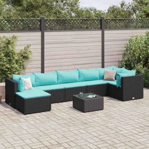 INLIFE 8-TLG. Garten-Lounge-Set mit Kissen Schwarz Poly Rattan,Möbel,Gartenmöbel,Gartenmöbel-Sets,Schwarz,53.4 KG,3308236 von INLIFE