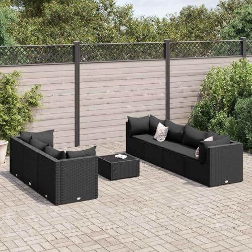 INLIFE 8-TLG. Garten-Lounge-Set mit Kissen Schwarz Poly Rattan,Möbel,Gartenmöbel,Gartenmöbel-Sets,Schwarz,56.6 KG,3308035 von INLIFE