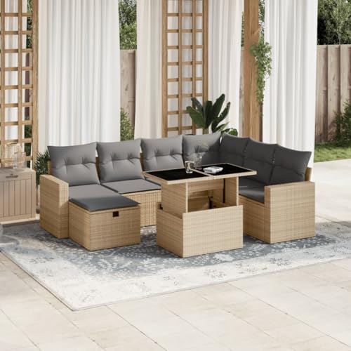 INLIFE 8-TLG. Garten-Sofagarnitur mit Kissen Beige Poly Rattan,Möbel,Gartenmöbel,Gartenmöbel-Sets,Beige,70.3 KG,3274839 von INLIFE