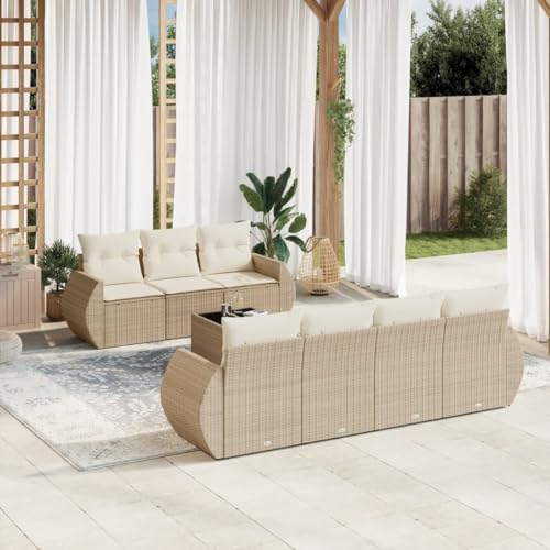 INLIFE 8-TLG. Garten-Sofagarnitur mit Kissen Beige Poly Rattan,Möbel,Gartenmöbel,Gartenmöbel-Sets,Beige,72.2 KG,3253465 von INLIFE