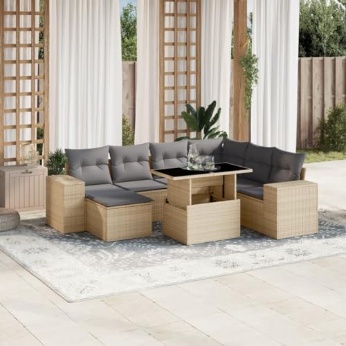 INLIFE 8-TLG. Garten-Sofagarnitur mit Kissen Beige Poly Rattan,Möbel,Gartenmöbel,Gartenmöbel-Sets,Beige,73 KG,3269329 von INLIFE