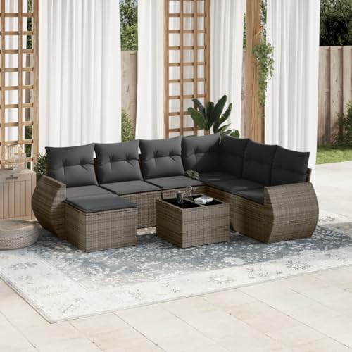 INLIFE 8-TLG. Garten-Sofagarnitur mit Kissen Grau Poly Rattan,Möbel,Gartenmöbel,Gartenmöbel-Sets,Grau,69.2 KG,3254047 von INLIFE