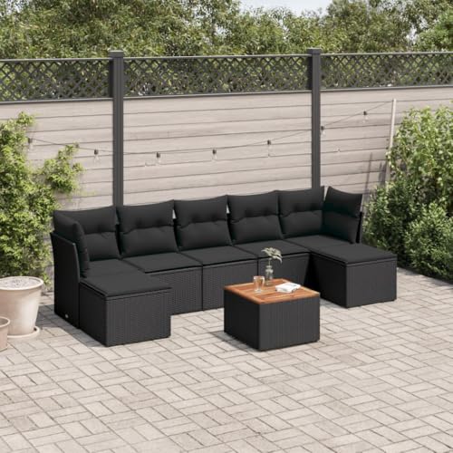 INLIFE 8-TLG. Garten-Sofagarnitur mit Kissen Schwarz Poly Rattan,Möbel,Gartenmöbel,Gartenmöbel-Sets,Schwarz,58.7 KG,3223773 von INLIFE