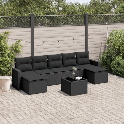INLIFE 8-TLG. Garten-Sofagarnitur mit Kissen Schwarz Poly Rattan,Möbel,Gartenmöbel,Gartenmöbel-Sets,Schwarz,60 KG,3219335 von INLIFE