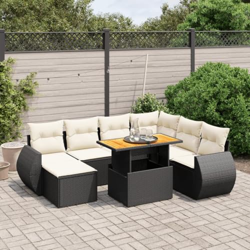 INLIFE 8-TLG. Garten-Sofagarnitur mit Kissen Schwarz Poly Rattan,Möbel,Gartenmöbel,Gartenmöbel-Sets,Schwarz,68.8 KG,3275828 von INLIFE