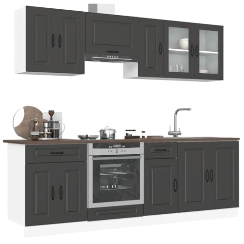 INLIFE 8-TLG. Küchenschrank-Set Kalmar Schwarz Holzwerkstoff,Möbel,Schränke,Küchenschränke,Schwarz,140.05 KG,3314822 von INLIFE