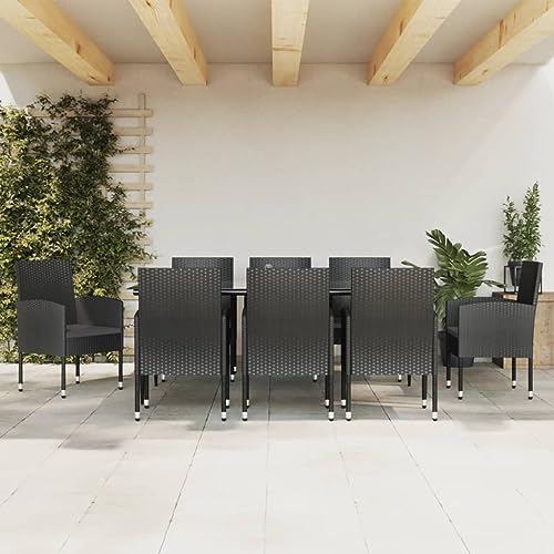 INLIFE 9-TLG. Garten-Essgruppe Schwarz Poly Rattan und Stahl,Möbel,Gartenmöbel,Gartenmöbel-Sets,Schwarz,84 KG,3203343 von INLIFE