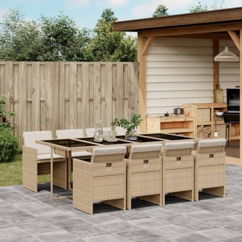 INLIFE 9-TLG. Garten-Essgruppe mit Kissen Beige Poly Rattan,Möbel,Gartenmöbel,Gartenmöbel-Sets,Beige,103.36 KG,3210562 von INLIFE
