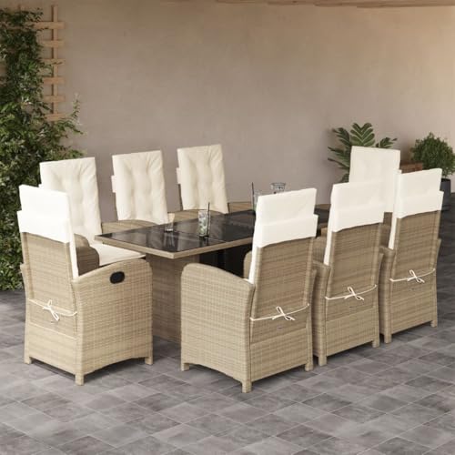 INLIFE 9-TLG. Garten-Essgruppe mit Kissen Beige Poly Rattan,Möbel,Gartenmöbel,Gartenmöbel-Sets,Beige,108 KG,3212262 von INLIFE