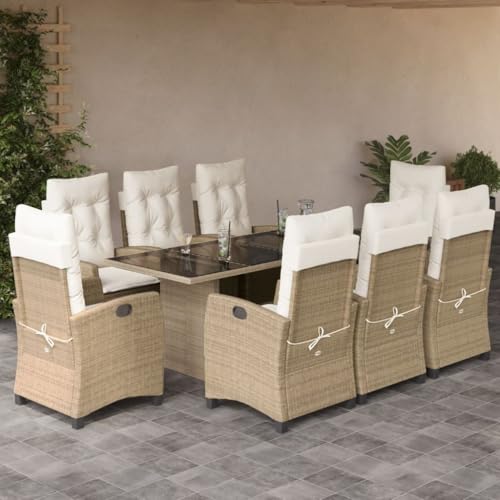 INLIFE 9-TLG. Garten-Essgruppe mit Kissen Beige Poly Rattan,Möbel,Gartenmöbel,Gartenmöbel-Sets,Beige,114.8 KG,3212693 von INLIFE