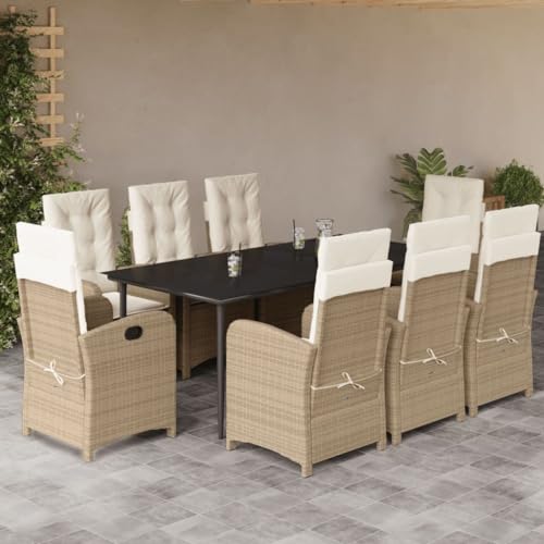 INLIFE 9-TLG. Garten-Essgruppe mit Kissen Beige Poly Rattan,Möbel,Gartenmöbel,Gartenmöbel-Sets,Beige,116.2 KG,3212378 von INLIFE
