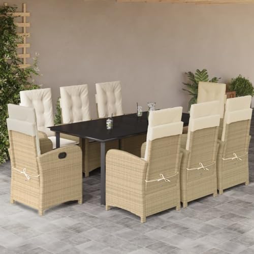 INLIFE 9-TLG. Garten-Essgruppe mit Kissen Beige Poly Rattan,Möbel,Gartenmöbel,Gartenmöbel-Sets,Beige,117.2 KG,3212388 von INLIFE