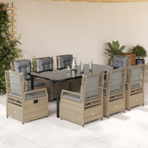 INLIFE 9-TLG. Garten-Essgruppe mit Kissen Beige Poly Rattan,Möbel,Gartenmöbel,Gartenmöbel-Sets,Beige,120 KG,3263012 von INLIFE