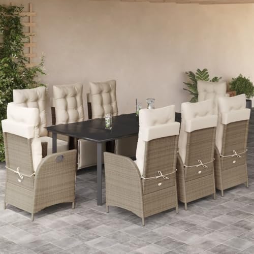 INLIFE 9-TLG. Garten-Essgruppe mit Kissen Beige Poly Rattan,Möbel,Gartenmöbel,Gartenmöbel-Sets,Beige,123.6 KG,3213447 von INLIFE