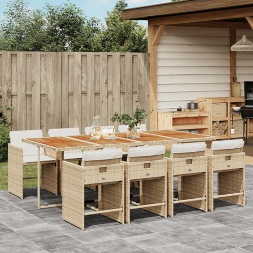 INLIFE 9-TLG. Garten-Essgruppe mit Kissen Beige Poly Rattan,Möbel,Gartenmöbel,Gartenmöbel-Sets,Beige,88 KG,3277875 von INLIFE