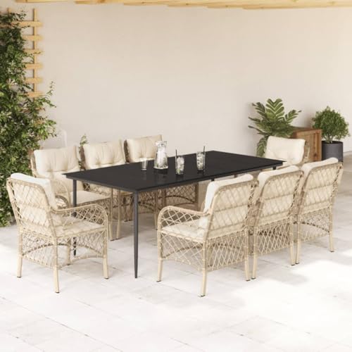 INLIFE 9-TLG. Garten-Essgruppe mit Kissen Beige Poly Rattan,Möbel,Gartenmöbel,Gartenmöbel-Sets,Beige,93.8 KG,3212144 von INLIFE