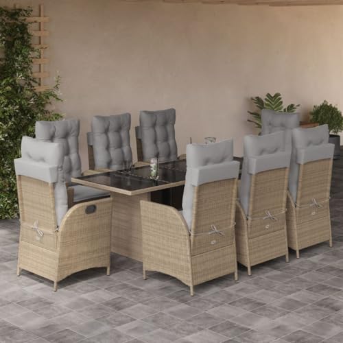 INLIFE 9-TLG. Garten-Essgruppe mit Kissen Beigemischung Poly Rattan,Möbel,Gartenmöbel,Gartenmöbel-Sets,Beige,108.4 KG,3213128 von INLIFE