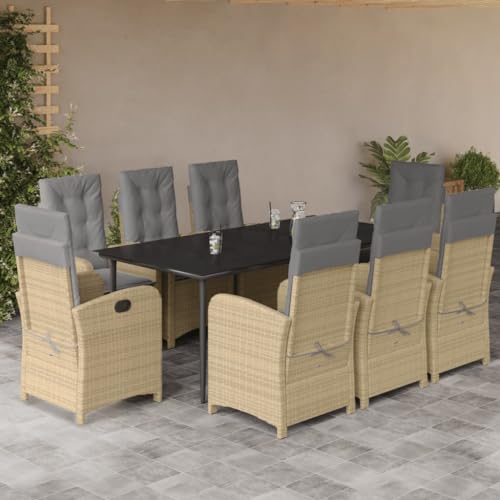 INLIFE 9-TLG. Garten-Essgruppe mit Kissen Beigemischung Poly Rattan,Möbel,Gartenmöbel,Gartenmöbel-Sets,Beige,116.2 KG,3212398 von INLIFE