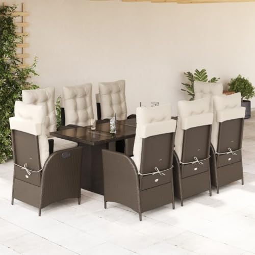 INLIFE 9-TLG. Garten-Essgruppe mit Kissen Braun Poly Rattan,Möbel,Gartenmöbel,Gartenmöbel-Sets,Braun,111.2 KG,3213355 von INLIFE