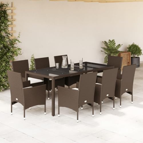 INLIFE 9-TLG. Garten-Essgruppe mit Kissen Braun Poly Rattan Glas,Möbel,Gartenmöbel,Gartenmöbel-Sets,Braun,81.6 KG,3278554 von INLIFE