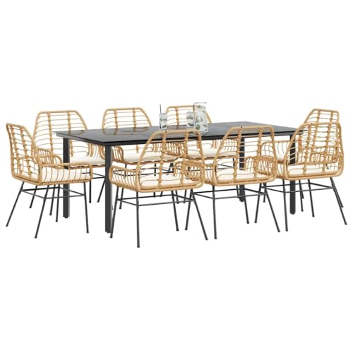 INLIFE 9-TLG. Garten-Essgruppe mit Kissen Braun Poly Rattan Glas,Möbel,Gartenmöbel,Gartenmöbel-Sets,Braun,82 KG,3334561 von INLIFE