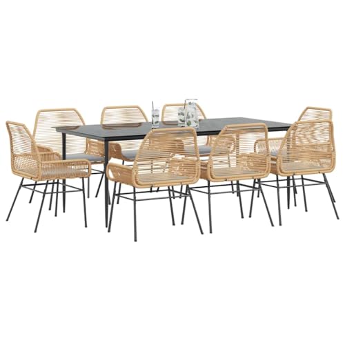INLIFE 9-TLG. Garten-Essgruppe mit Kissen Braun Poly Rattan Glas,Möbel,Gartenmöbel,Gartenmöbel-Sets,Braun,91.4 KG,3334477 von INLIFE