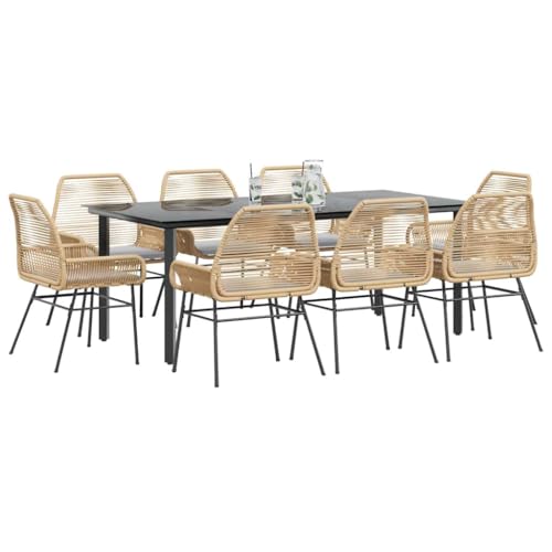 INLIFE 9-TLG. Garten-Essgruppe mit Kissen Braun Poly Rattan Glas,Möbel,Gartenmöbel,Gartenmöbel-Sets,Braun,92.4 KG,3334575 von INLIFE