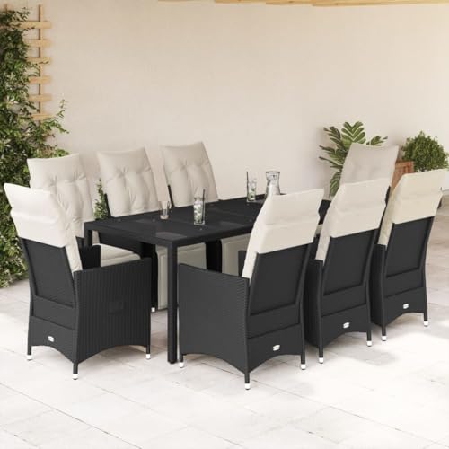 INLIFE 9-TLG. Garten-Essgruppe mit Kissen Schwarz Poly Rattan,Möbel,Gartenmöbel,Gartenmöbel-Sets,Schwarz,111.8 KG,3276868 von INLIFE