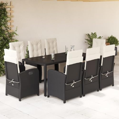 INLIFE 9-TLG. Garten-Essgruppe mit Kissen Schwarz Poly Rattan,Möbel,Gartenmöbel,Gartenmöbel-Sets,Schwarz,112.8 KG,3212455 von INLIFE