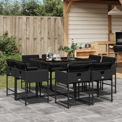 INLIFE 9-TLG. Garten-Essgruppe mit Kissen Schwarz Poly Rattan,Möbel,Gartenmöbel,Gartenmöbel-Sets,Schwarz,75.1 KG,3211375 von INLIFE