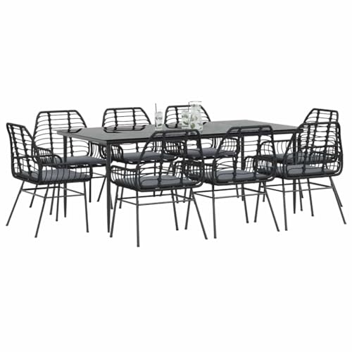 INLIFE 9-TLG. Garten-Essgruppe mit Kissen Schwarz Poly Rattan Glas,Möbel,Gartenmöbel,Gartenmöbel-Sets,Schwarz,81 KG,3334456 von INLIFE