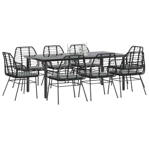 INLIFE 9-TLG. Garten-Essgruppe mit Kissen Schwarz Poly Rattan Glas,Möbel,Gartenmöbel,Gartenmöbel-Sets,Schwarz,82 KG,3334554 von INLIFE