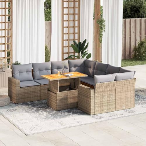 INLIFE 9-TLG. Garten-Sofagarnitur mit Kissen Beige Poly Rattan,Möbel,Gartenmöbel,Gartenmöbel-Sets,Beige,84.5 KG,3327020 von INLIFE