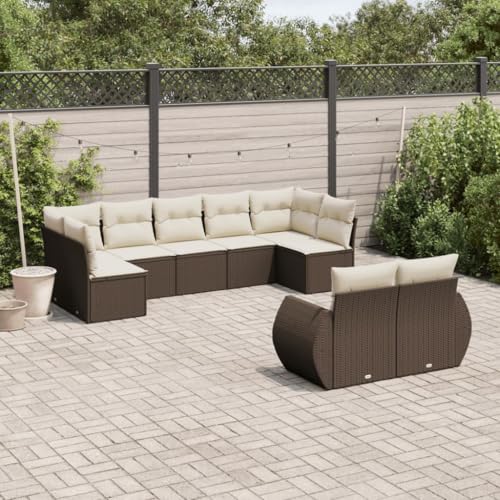 INLIFE 9-TLG. Garten-Sofagarnitur mit Kissen Braun Poly Rattan,Möbel,Gartenmöbel,Gartenmöbel-Sets,Braun,77.2 KG,3254160 von INLIFE