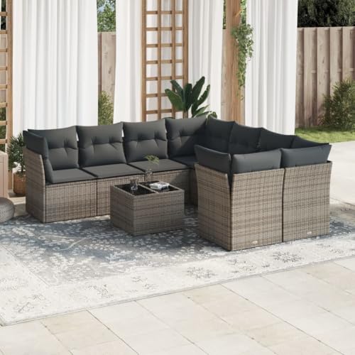 INLIFE 9-TLG. Garten-Sofagarnitur mit Kissen Grau Poly Rattan,Möbel,Gartenmöbel,Gartenmöbel-Sets,Grau,75 KG,3217320 von INLIFE