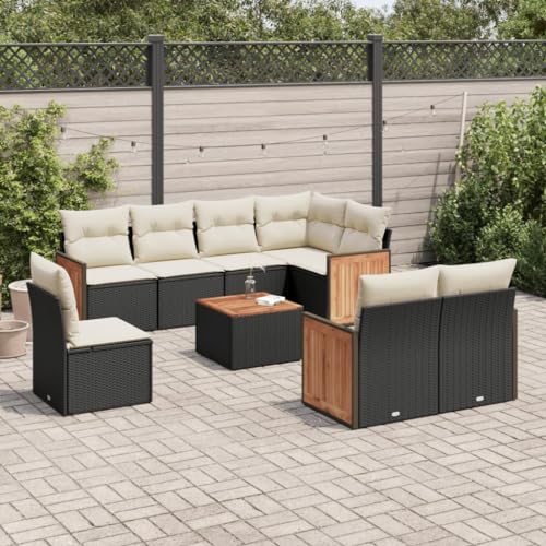 INLIFE 9-TLG. Garten-Sofagarnitur mit Kissen Schwarz Poly Rattan,Möbel,Gartenmöbel,Gartenmöbel-Sets,Schwarz,78.2 KG,3227848 von INLIFE