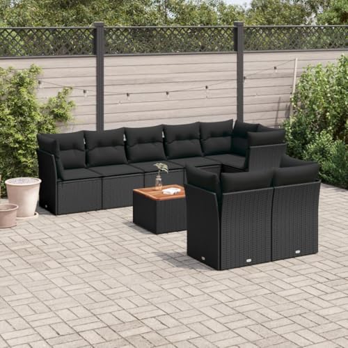 INLIFE 9-TLG. Garten-Sofagarnitur mit Kissen Schwarz Poly Rattan,Möbel,Gartenmöbel,Gartenmöbel-Sets,Schwarz,80 KG,3256062 von INLIFE