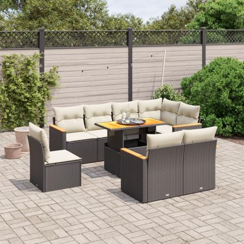 INLIFE 9-TLG. Garten-Sofagarnitur mit Kissen Schwarz Poly Rattan,Möbel,Gartenmöbel,Gartenmöbel-Sets,Schwarz,80 KG,3273170 von INLIFE