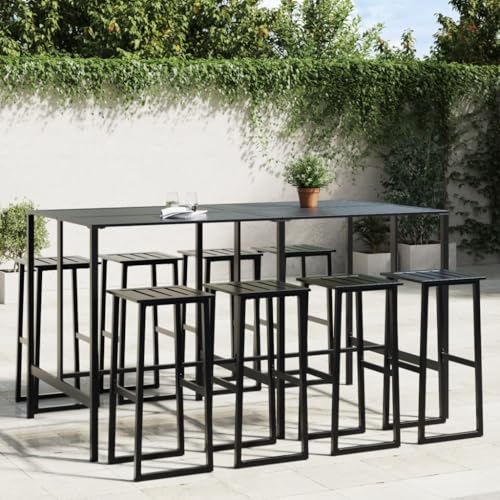 INLIFE 9-TLG. Gartenbar-Set Schwarz Pulverbeschichteter Stahl,Möbel,Gartenmöbel,Gartenmöbel-Sets,Schwarz,89.5 KG,3283754 von INLIFE