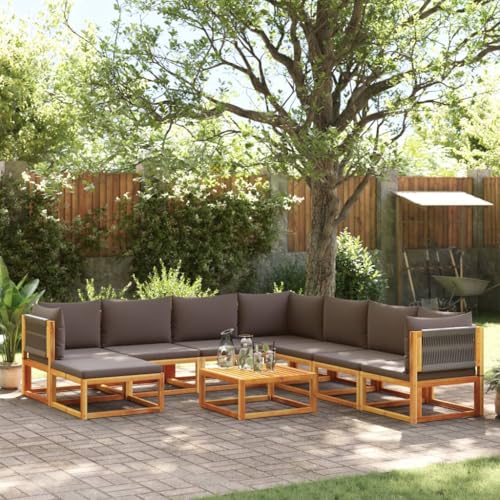 INLIFE 9-TLG. Gartensofa-Set mit Kissen Holz Akazie & Seil,Möbel,Gartenmöbel,Gartensitzmöbel,Gartensofas,Braun,98.6 KG,3278838 von INLIFE