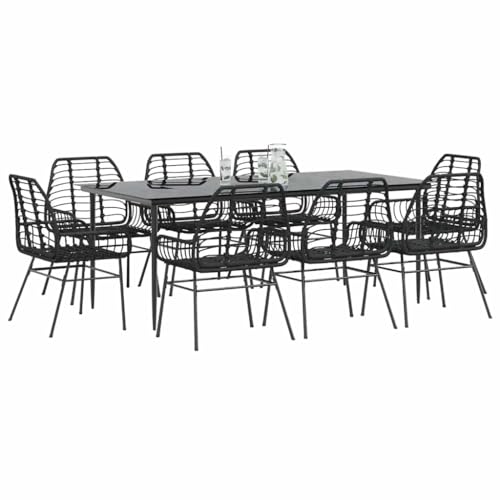INLIFE 9-teiliges Garten-Esszimmerset aus schwarzem Polyrattanglas,Möbel,Gartenmöbel,Gartenmöbel-Sets,Schwarz,78.6 KG,3334442 von INLIFE
