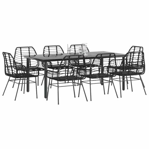 INLIFE 9-teiliges Garten-Esszimmerset aus schwarzem Polyrattanglas,Möbel,Gartenmöbel,Gartenmöbel-Sets,Schwarz,79.6 KG,3334540 von INLIFE