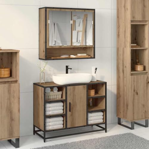 INLIFE Badezimmer Waschbecken Schrank mit Regal Eiche handwerklich,Möbel,Möbelgarnituren,Badezimmermöbel-Sets,Eiche handwerklich,23.43 KG,883638 von INLIFE