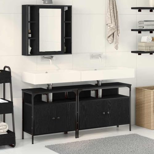 INLIFE Badezimmer Waschbeckenmöbel 3 pcs Schwarz 80 x 30 x 60 cm,Möbel,Schränke,Spiegel- & Waschbeckenunterschränke,Badezimmerwaschtische,Schwarz,46.85 KG,3334399 von INLIFE
