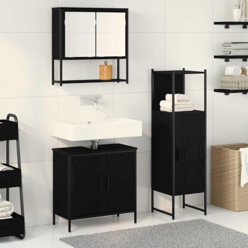 INLIFE Badezimmermöbel Set mit Tür 3 pcs Schwarz 33 x 33 x 102,5 cm,Möbel,Möbelgarnituren,Badezimmermöbel-Sets,Schwarz,43.35 KG,3334369 von INLIFE